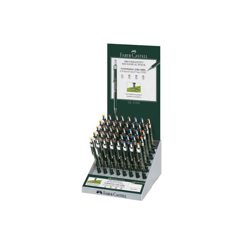 Faber-Castell TK-Fine 9713 Expositor con 40 Portaminas de Diferentes Graduaciones - Mina HB - Goma de Borrar Integrada
