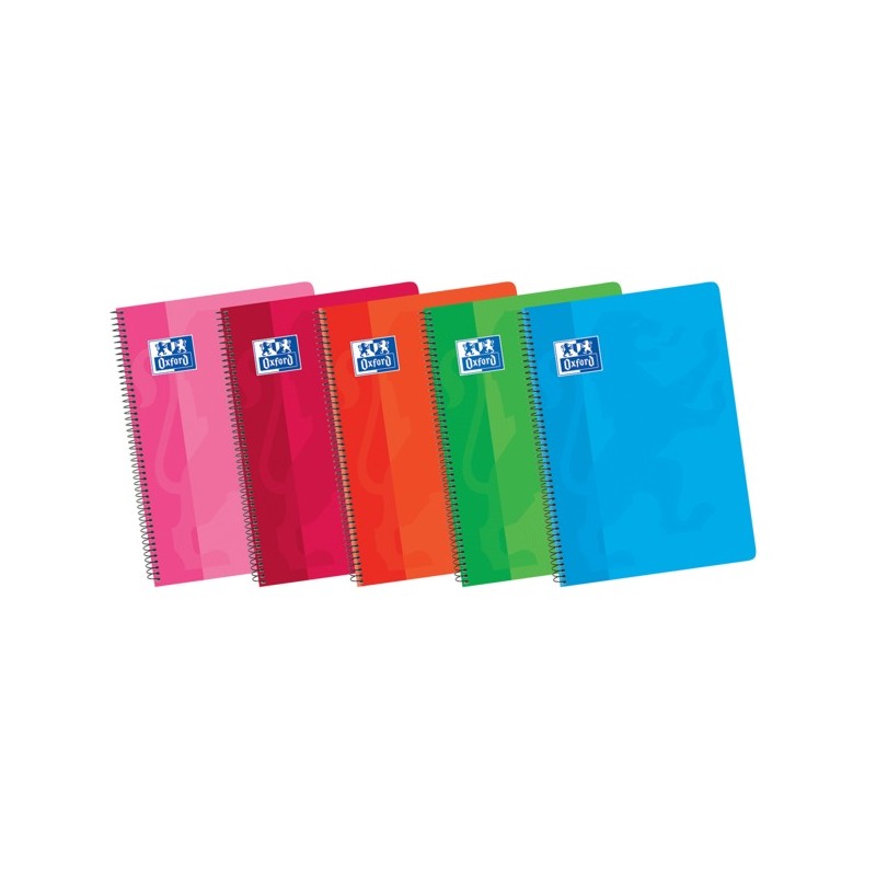 LOT de 5 Oxford School Classic 4ème cahier à spirale couverture souple 4x4 - 80 feuilles - marge 4x4 - couleurs assorties