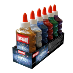 LOT de 6 Colle Galaxy Glitter Instantanée avec Paillettes 180 ml - Convient aux enfants et/ou à un usage domestique - Sans solva