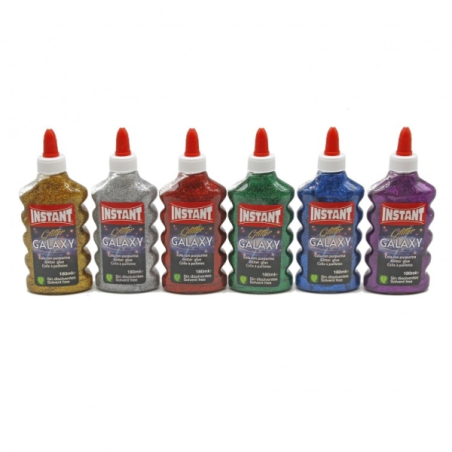 LOT de 6 Colle Galaxy Glitter Instantanée avec Paillettes 180 ml - Convient aux enfants et/ou à un usage domestique - Sans solva