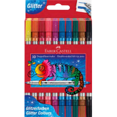 Coffret de 10 feutres à paillettes Faber-Castell à double pointe (fine et épaisse), encre à effet pailleté à base d'eau, couleur