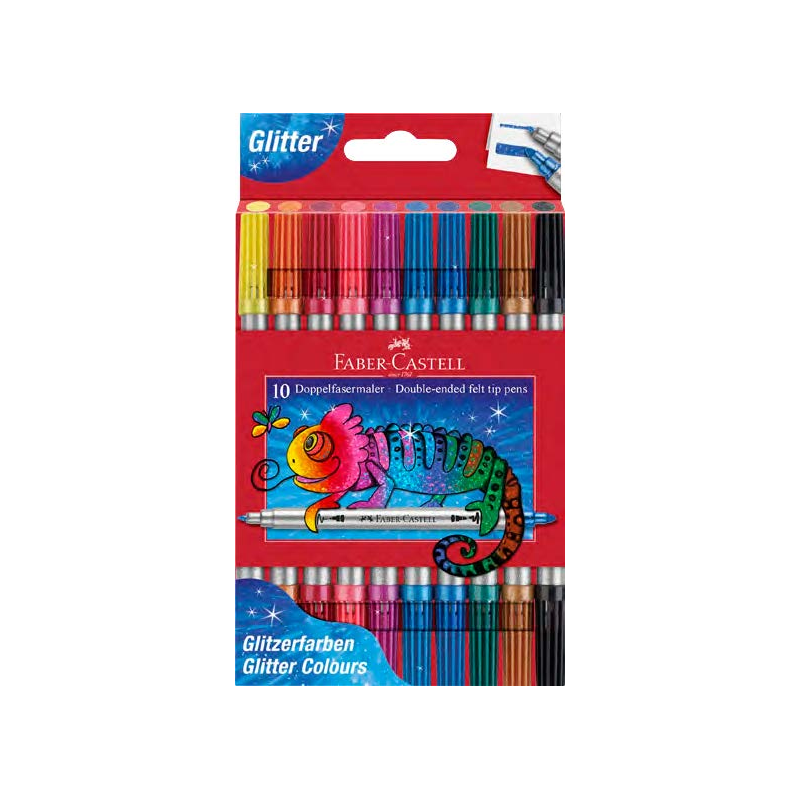 Coffret de 10 feutres à paillettes Faber-Castell à double pointe (fine et épaisse), encre à effet pailleté à base d'eau, couleur
