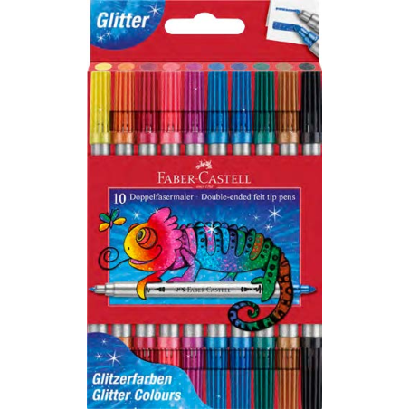 Coffret de 10 feutres à paillettes Faber-Castell à double pointe (fine et épaisse), encre à effet pailleté à base d'eau, couleur