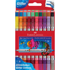 Coffret de 20 feutres à paillettes Faber-Castell à double pointe (fine et épaisse), encre à effet pailleté à base d'eau, couleur