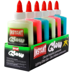 LOT de 6 Colle luminescente Instant Glow 147 ml - Convient aux enfants et/ou à un usage domestique - Sans solvant - 3 couleurs l