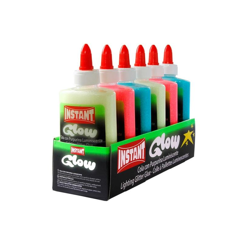 LOT de 6 Colle luminescente Instant Glow 147 ml - Convient aux enfants et/ou à un usage domestique - Sans solvant - 3 couleurs l