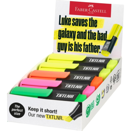 Faber-Castell TXTLNR Boîte de 10 marqueurs fluorescents - Pointe biseautée - Tracé entre 1, 2 et 5 mm - Encre à l'eau - Couleurs