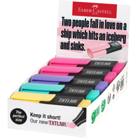 Faber-Castell TXTLNR Boîte de 10 marqueurs fluorescents - Pointe biseautée - Tailles de trait entre 1, 2 et 5 mm - Encre à base