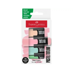 Lot de 4 marqueurs fluorescents Faber-Castell TXTLNR - Pointe biseautée - Tailles de trait 1, 2 et 5 mm - Encre à base d'eau - C