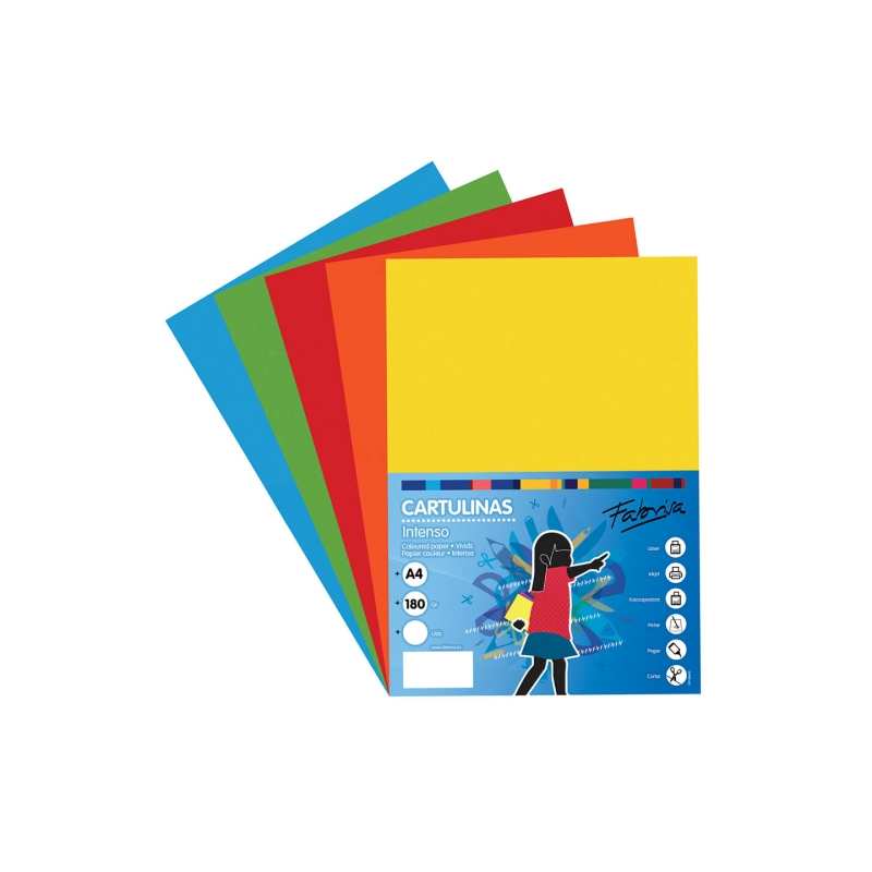 Paquet de 50 feuilles de papier cartonné Fabrisa 180 g/m² - Format A4 - Couleurs vives assorties