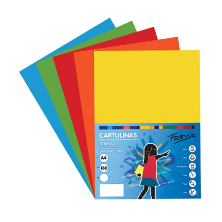 Paquet de 50 feuilles de papier cartonné Fabrisa 180 g/m² - Format A4 - Couleurs vives assorties