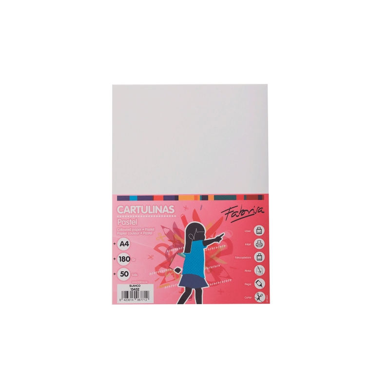 Paquet de 50 feuilles de papier cartonné Fabrisa 180 g/m² - Format A4 - Blanc