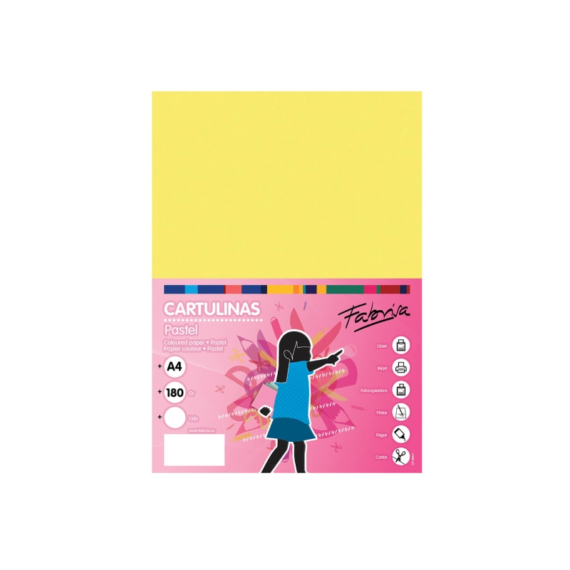 Paquet de 50 feuilles de papier cartonné Fabrisa 180 g/m² - Format A4 - Jaune
