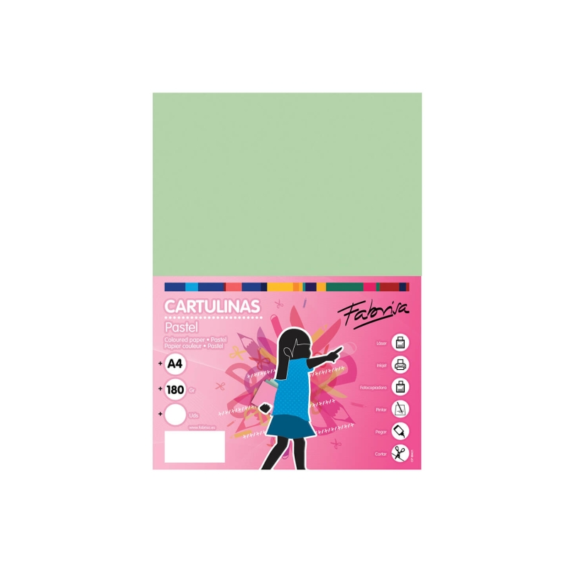 Paquet de 50 feuilles de papier cartonné Fabrisa 180 g/m² - Format A4 - Vert clair