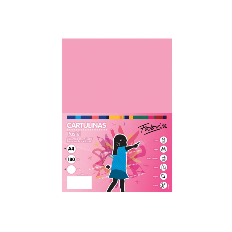 Paquet de 50 feuilles de papier cartonné Fabrisa 180 g/m² - Format A4 - Couleur rose