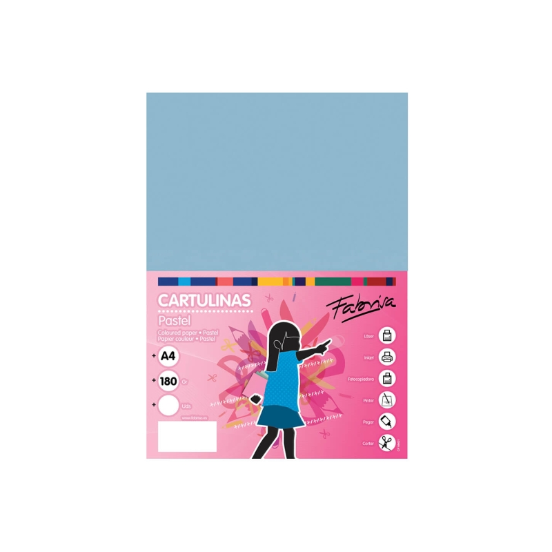Paquet de 50 feuilles de papier cartonné Fabrisa 180 g/m² - Format A4 - Couleur bleu clair