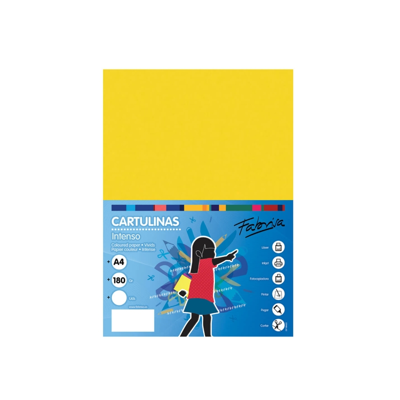Paquet de 50 feuilles de papier cartonné Fabrisa 180 g/m² - Format A4 - Jaune vif