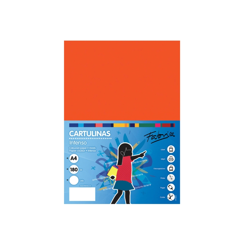 Paquet de 50 feuilles de papier cartonné Fabrisa 180 g/m² - Format A4 - Couleur orange