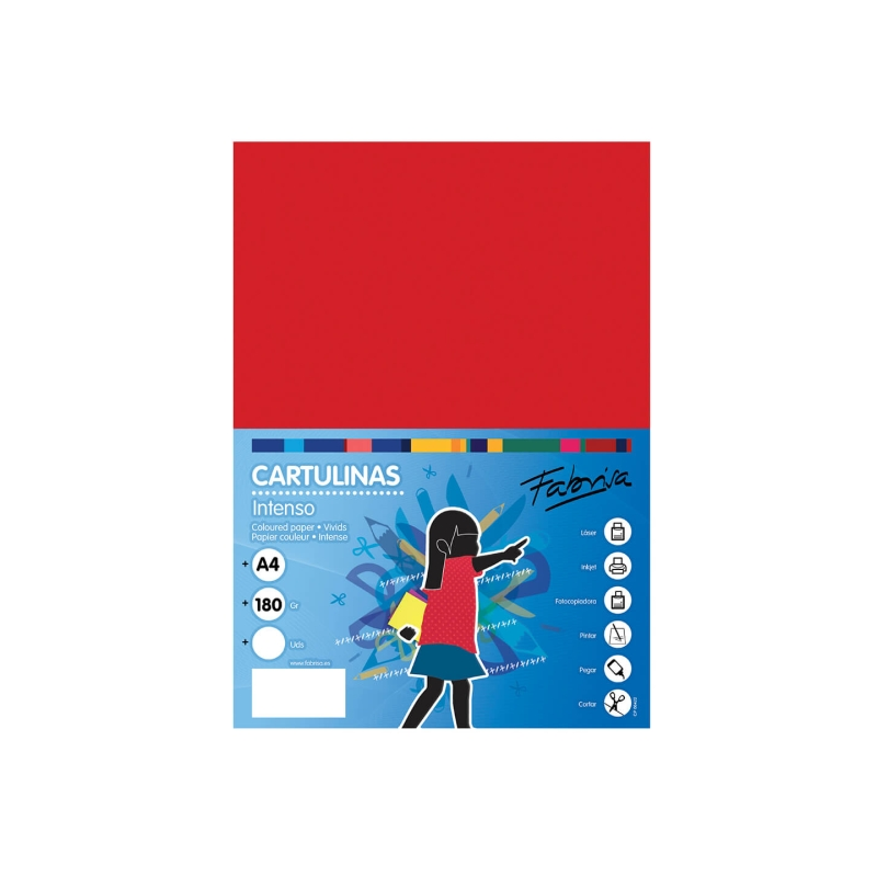 Paquet de 50 feuilles de papier cartonné Fabrisa 180 g/m² - Format A4 - Couleur rouge
