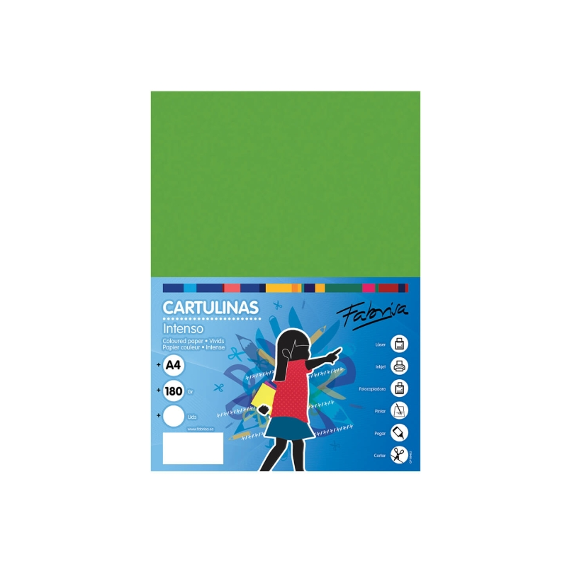 Paquet de 50 feuilles de papier cartonné Fabrisa 180 g/m² - Format A4 - Vert vif