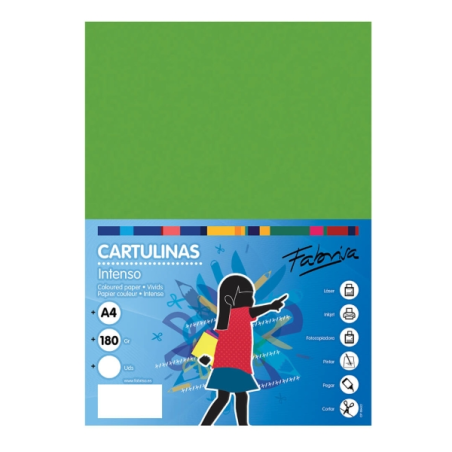 Paquet de 50 feuilles de papier cartonné Fabrisa 180 g/m² - Format A4 - Vert vif