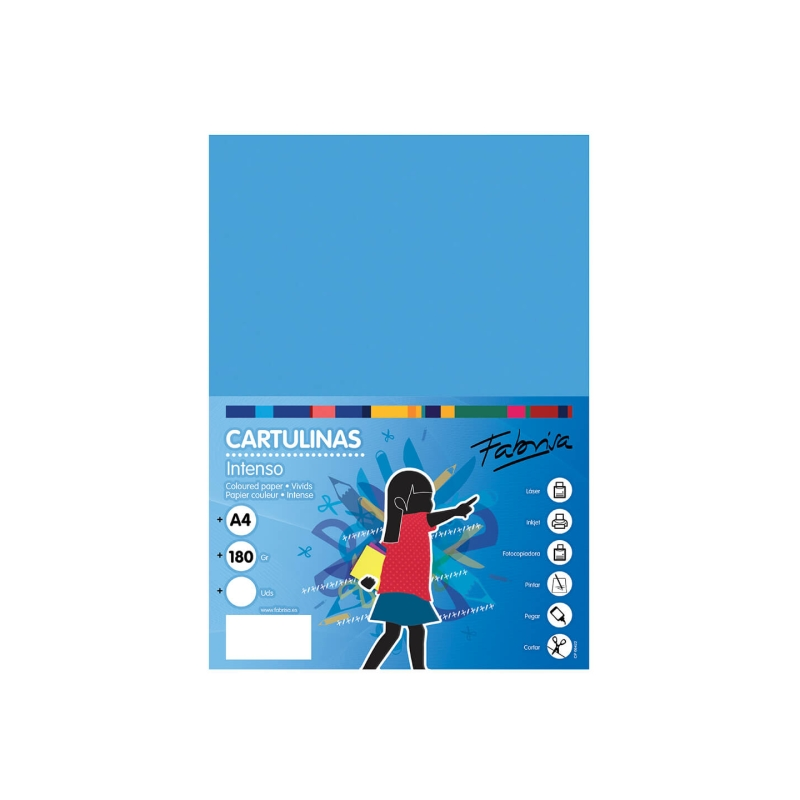 Paquet de 50 feuilles de papier cartonné Fabrisa 180 g/m² - Format A4 - Couleur bleu turquoise