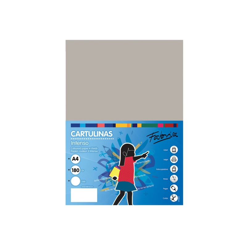 Paquet de 50 feuilles de papier cartonné Fabrisa 180 g/m² - Format A4 - Couleur grise