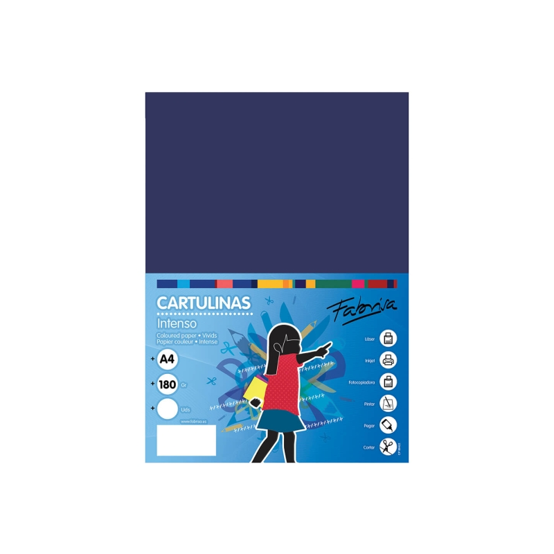 Paquet de 50 feuilles de papier cartonné Fabrisa 180 g/m² - Format A4 - Couleur bleu foncé