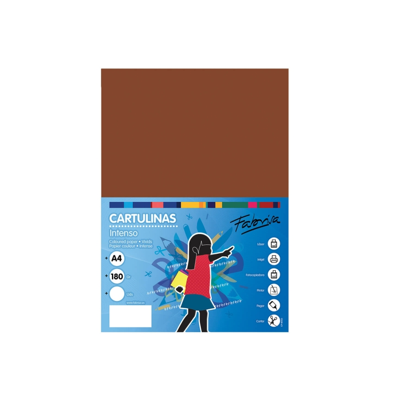 Paquet de 50 feuilles de papier cartonné Fabrisa 180 g/m² - Format A4 - Couleur marron
