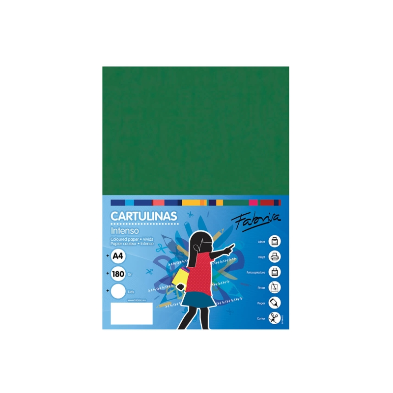 Paquet de 50 feuilles de papier cartonné Fabrisa 180 g/m² - Format A4 - Couleur vert foncé