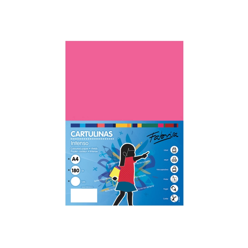 Paquet de 50 feuilles de papier cartonné Fabrisa 180 g/m² - Format A4 - Couleur fuchsia