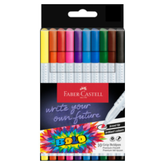 Lot de 10 feutres Faber-Castell Bold à pointe large (1 mm de largeur de trait), encre à base de colorant alimentaire, couleurs a