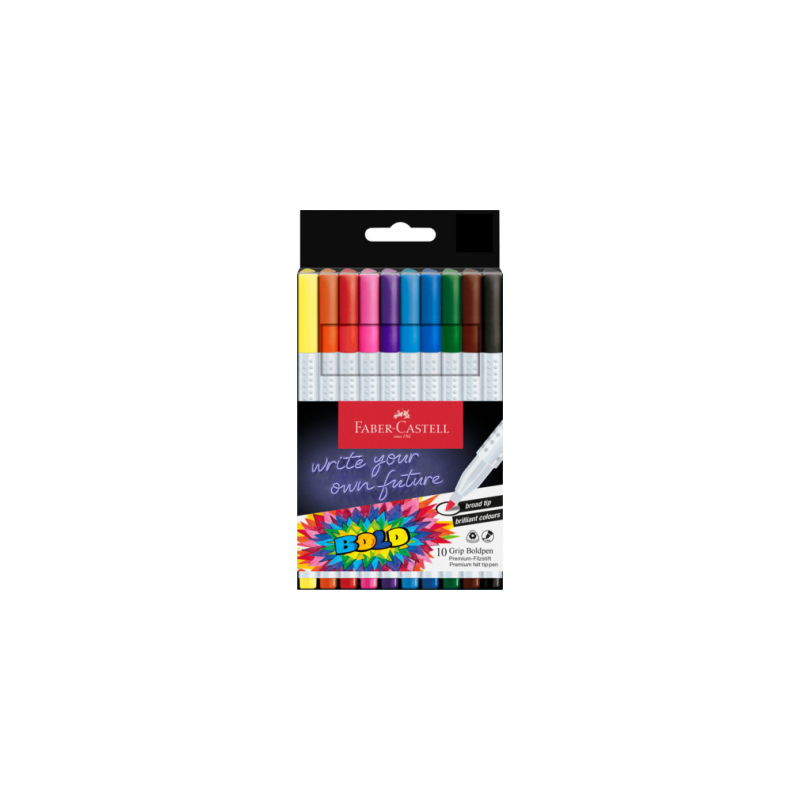 Lot de 10 feutres Faber-Castell Bold à pointe large (1 mm de largeur de trait), encre à base de colorant alimentaire, couleurs a