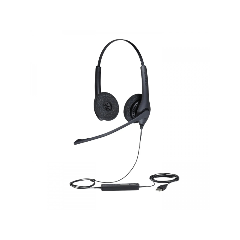 Casque USB pliable Jabra BIZ 1500 Duo - Réduction du bruit - Bandeau réglable - Commandes en ligne - Câble de 2,3 m - Noir