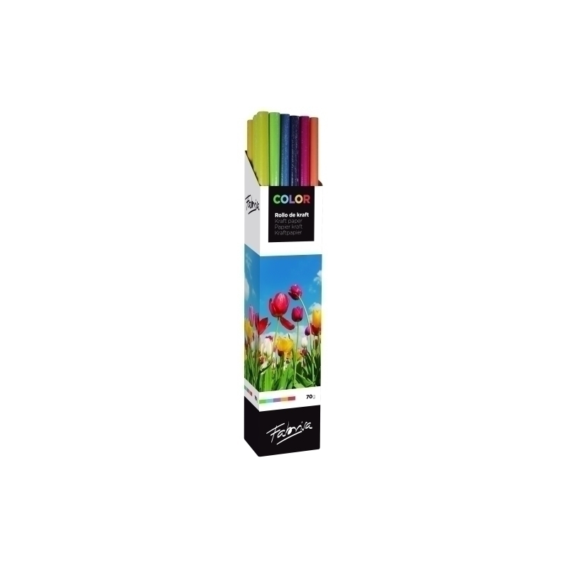 Fabrisa Présentoir de 30 Rouleaux de Papier Cadeau - Papier Kraft Vergé 70gr - Mesures du Rouleau 1x3m - Couleurs Assorties