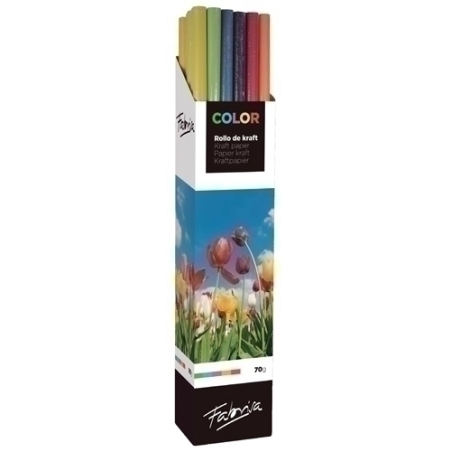 Fabrisa Présentoir de 20 Rouleaux de Papier Cadeau - Papier Kraft Vergé 70gr - Mesures du Rouleau 1x5m - Couleurs Assorties