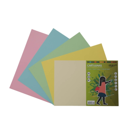 Paquet de 50 feuilles de papier cartonné Fabrisa 180 g/m² - Format A3 - Couleurs pastel assorties