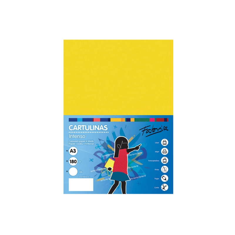 Lot de 25 feuilles de papier cartonné Fabrisa 180 g/m² - Format A3 - Jaune vif