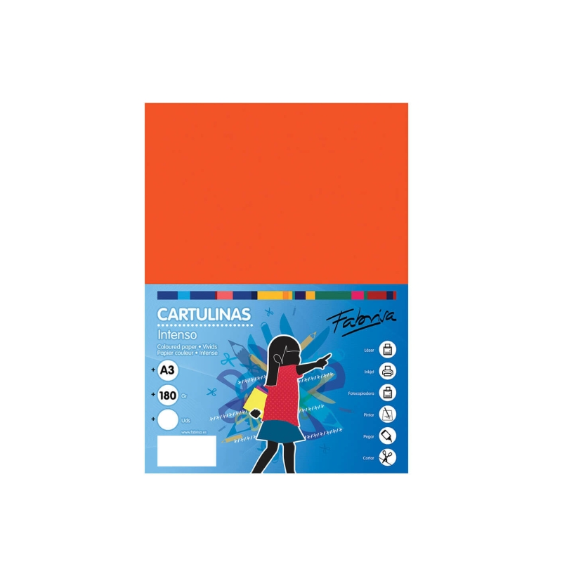 Lot de 25 feuilles de papier cartonné Fabrisa 180 g/m² - Format A3 - Orange