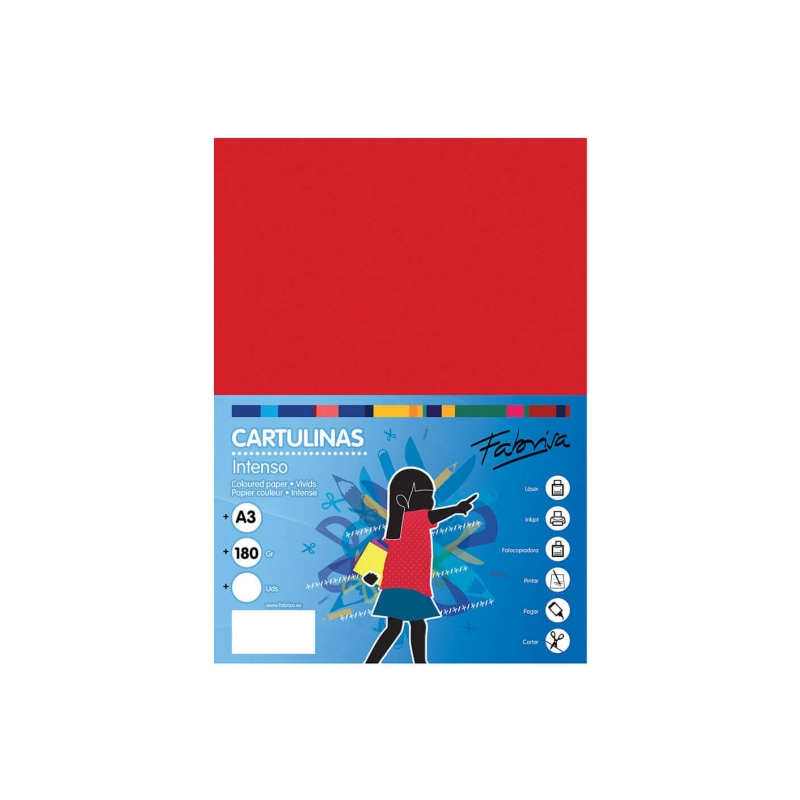 Lot de 25 feuilles de papier cartonné Fabrisa 180 g/m² - Format A3 - Couleur rouge