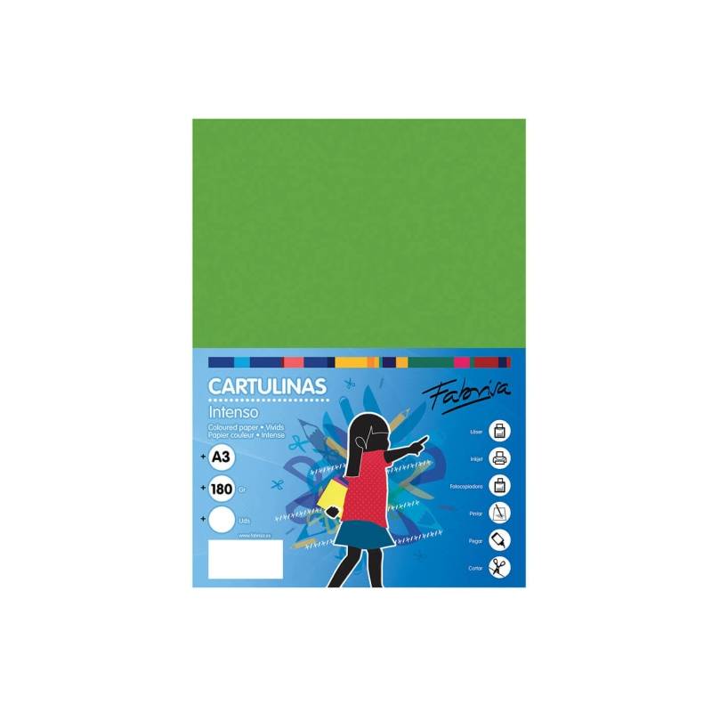Lot de 25 feuilles de papier cartonné Fabrisa 180 g/m² - Format A3 - Vert vif