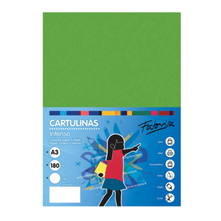 Lot de 25 feuilles de papier cartonné Fabrisa 180 g/m² - Format A3 - Vert vif