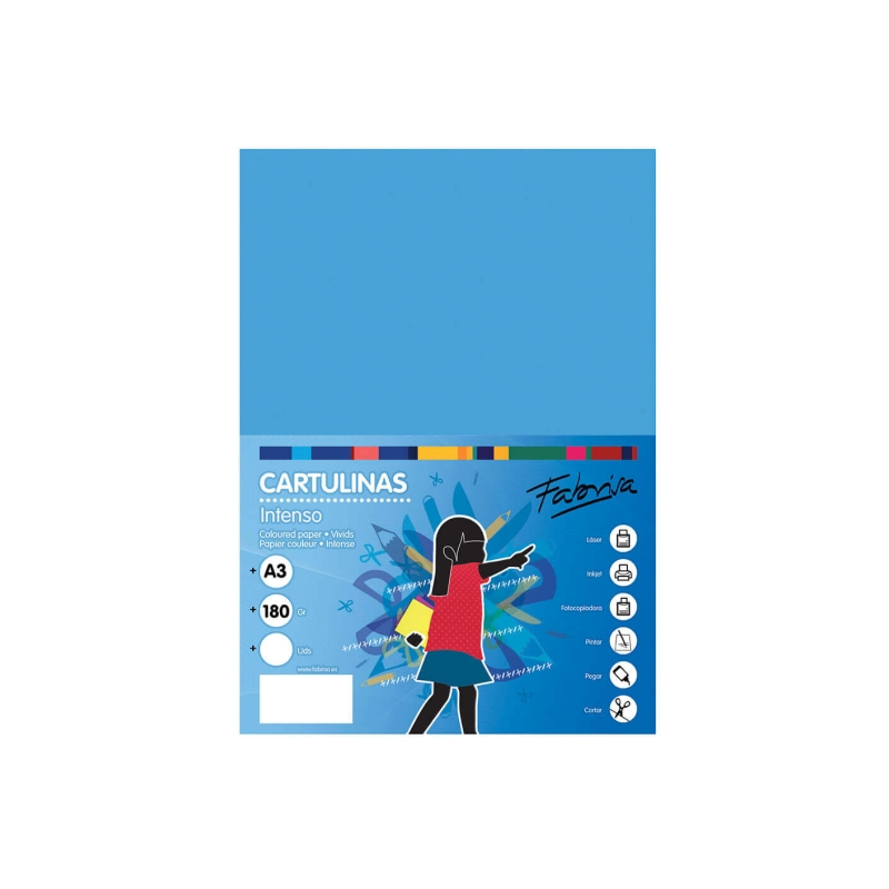 Lot de 25 feuilles de papier cartonné Fabrisa 180 g/m² - Format A3 - Bleu turquoise