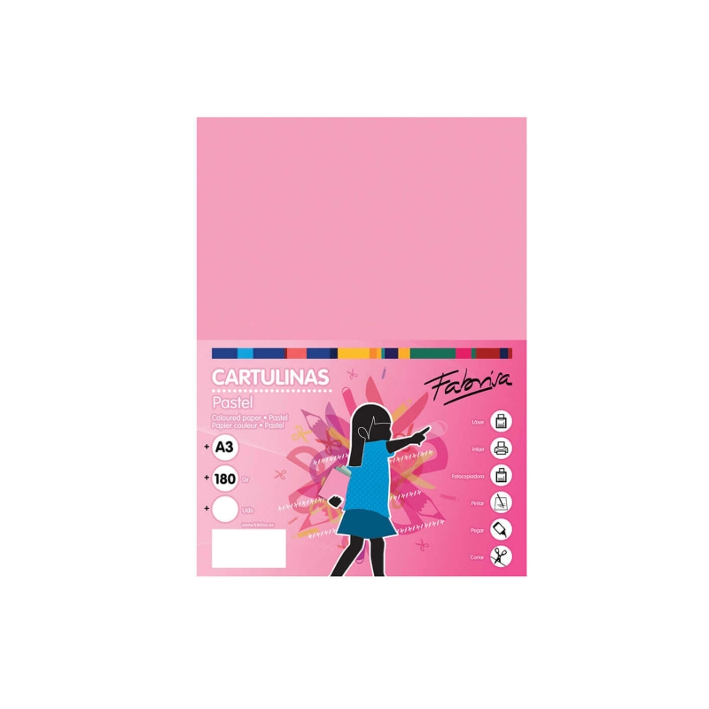 Lot de 25 feuilles de papier cartonné Fabrisa 180 g/m² - Format A3 - Couleur rose