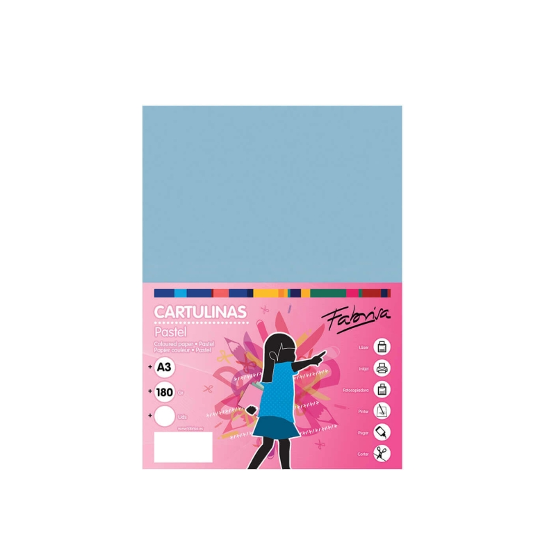 Lot de 25 feuilles de papier cartonné Fabrisa 180 g/m² - Format A3 - Bleu clair