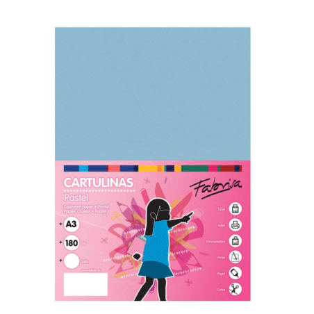 Lot de 25 feuilles de papier cartonné Fabrisa 180 g/m² - Format A3 - Bleu clair
