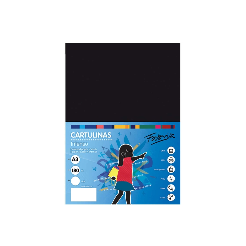 Lot de 25 feuilles de papier cartonné Fabrisa 180 g/m² - Format A3 - Noir