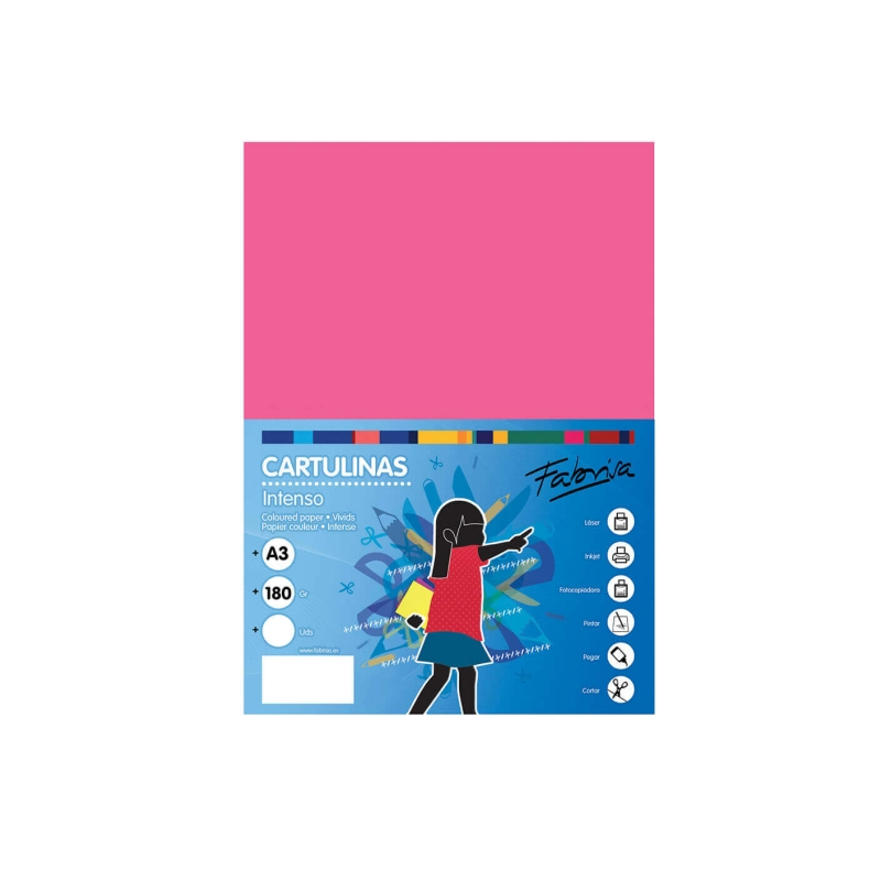 Lot de 25 feuilles de papier cartonné Fabrisa 180 g/m² - Format A3 - Couleur fuchsia