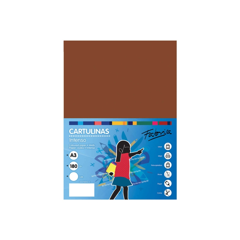 Lot de 25 feuilles de papier cartonné Fabrisa 180 g/m² - Format A3 - Couleur marron