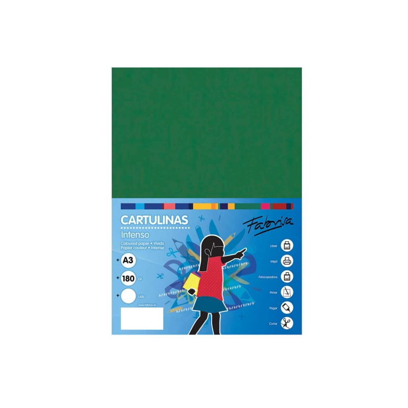 Lot de 25 feuilles de papier cartonné Fabrisa 180 g/m² - Format A3 - Vert foncé